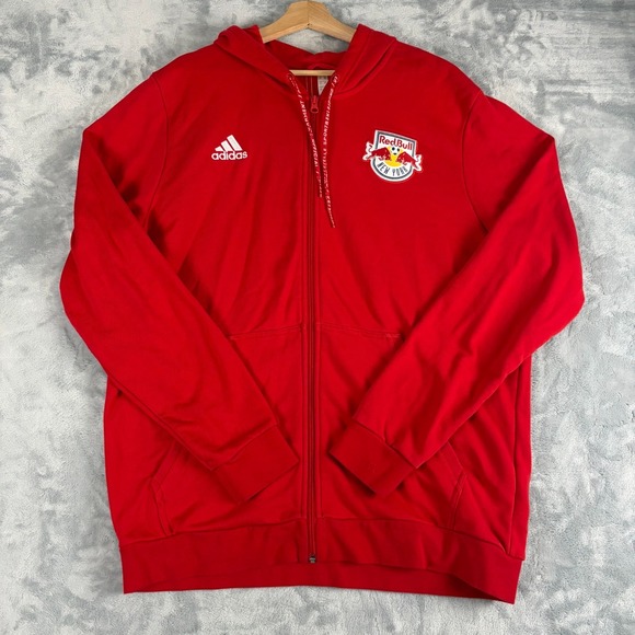 adidas Other - Adidas Men's 2XL New York Red Bulls Soccer Full Zip Hooded Jacket Hoodie Red